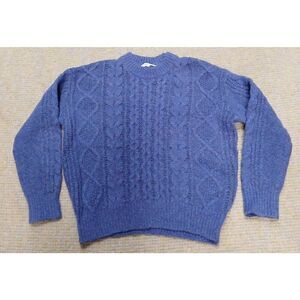 Simple retro womens small cable heathered purple wool sweater classic crew neck